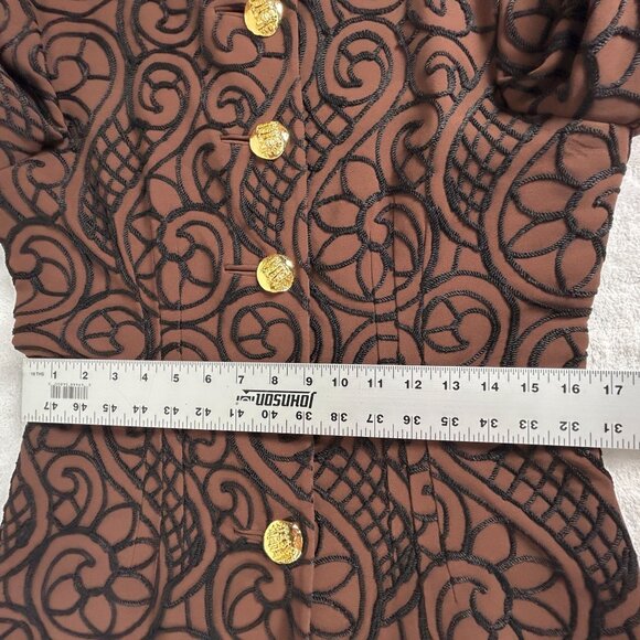 Vintage Gai Mattiolo Couture Embroidered Jacket Brown Gold Buttons Made in Italy - Picture 9 of 11